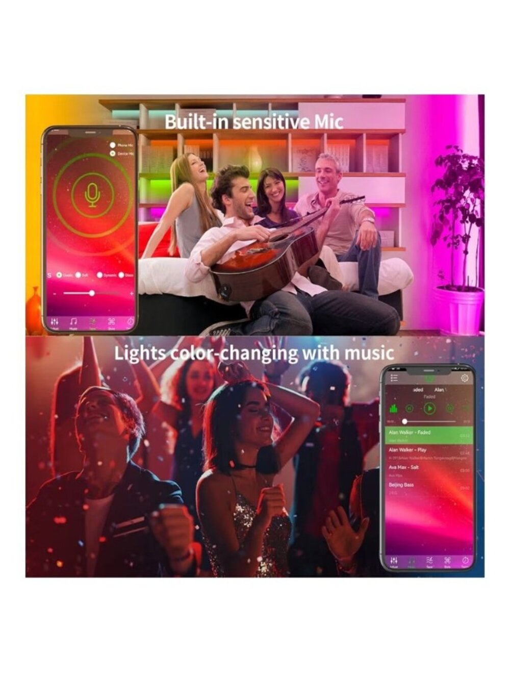 KSIPZE 100ft RGB LED Strip Lights Music Sync Remote Smart App Control Flexible - Picture 4 of 9